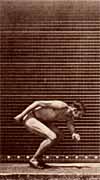 Eadweard Muybridge. Animal Locomotion, plate 158. Jumping, running twist high jump, 1887. &copy;California Historical Society